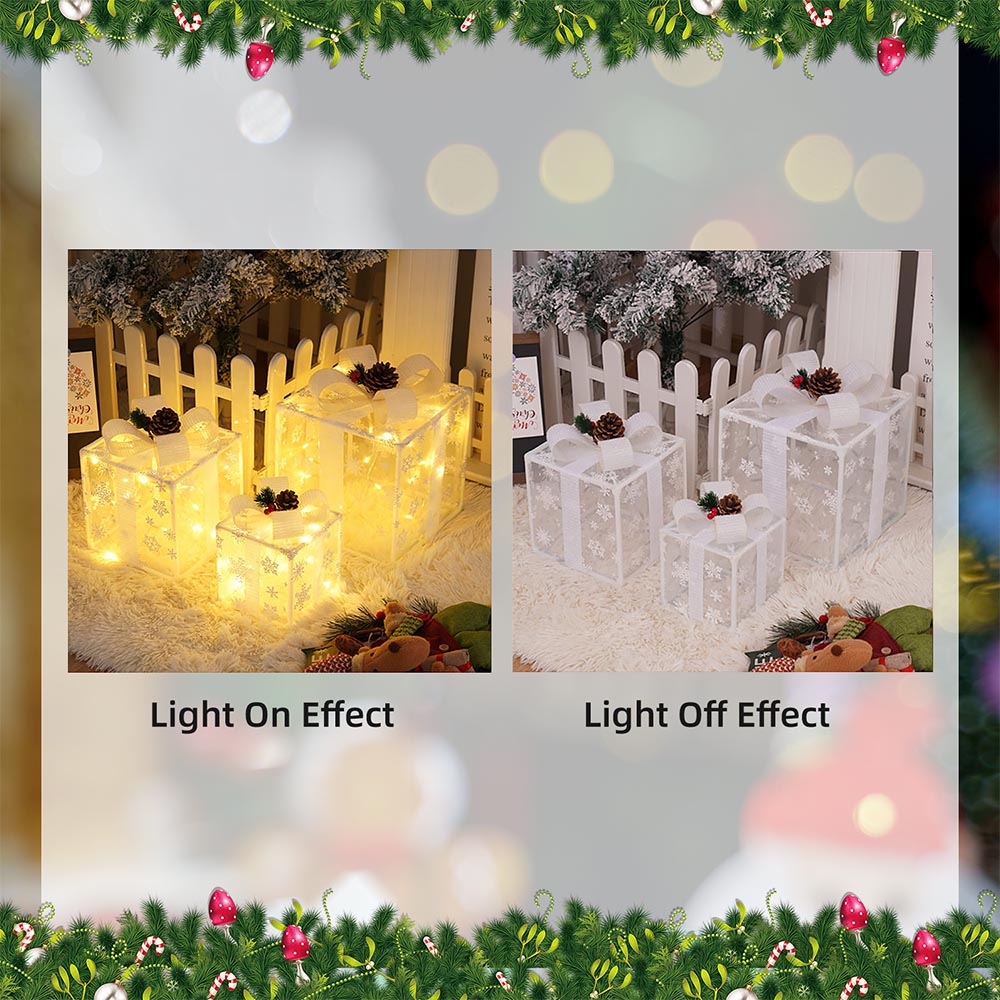 3 Pieces Foldable Christmas Decorations Lighted Gift Boxes with Multi-Color String Lights | NCS