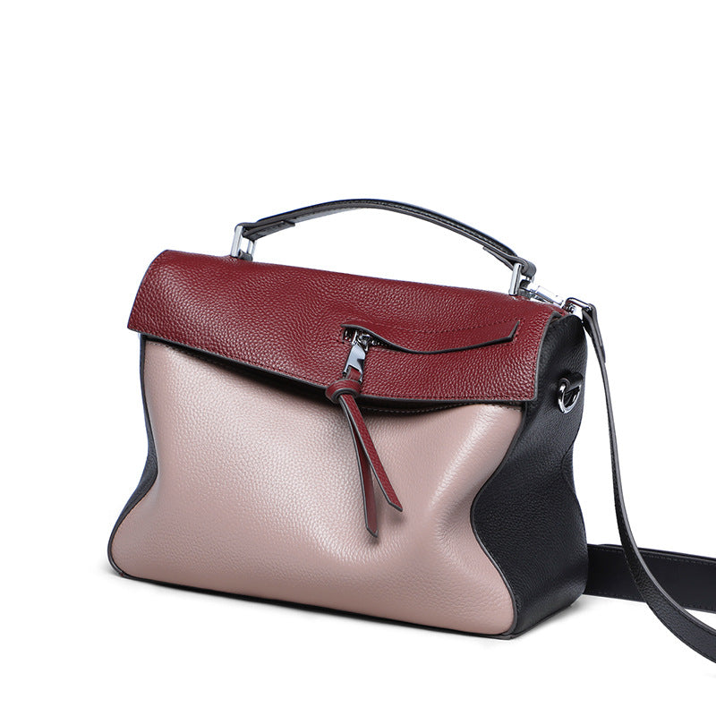 Genuine leather bag for female bag shoulder bag large capacity with contrast color pattern tote