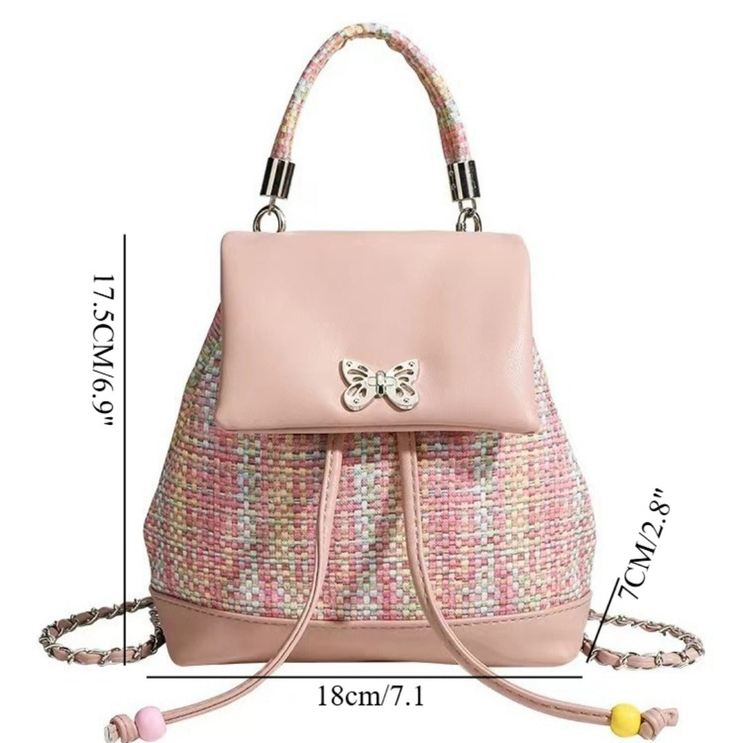 Sweet girl design woven leather small backpack purse, chain backpack, dopamine sweet cool versatile small backpack for women