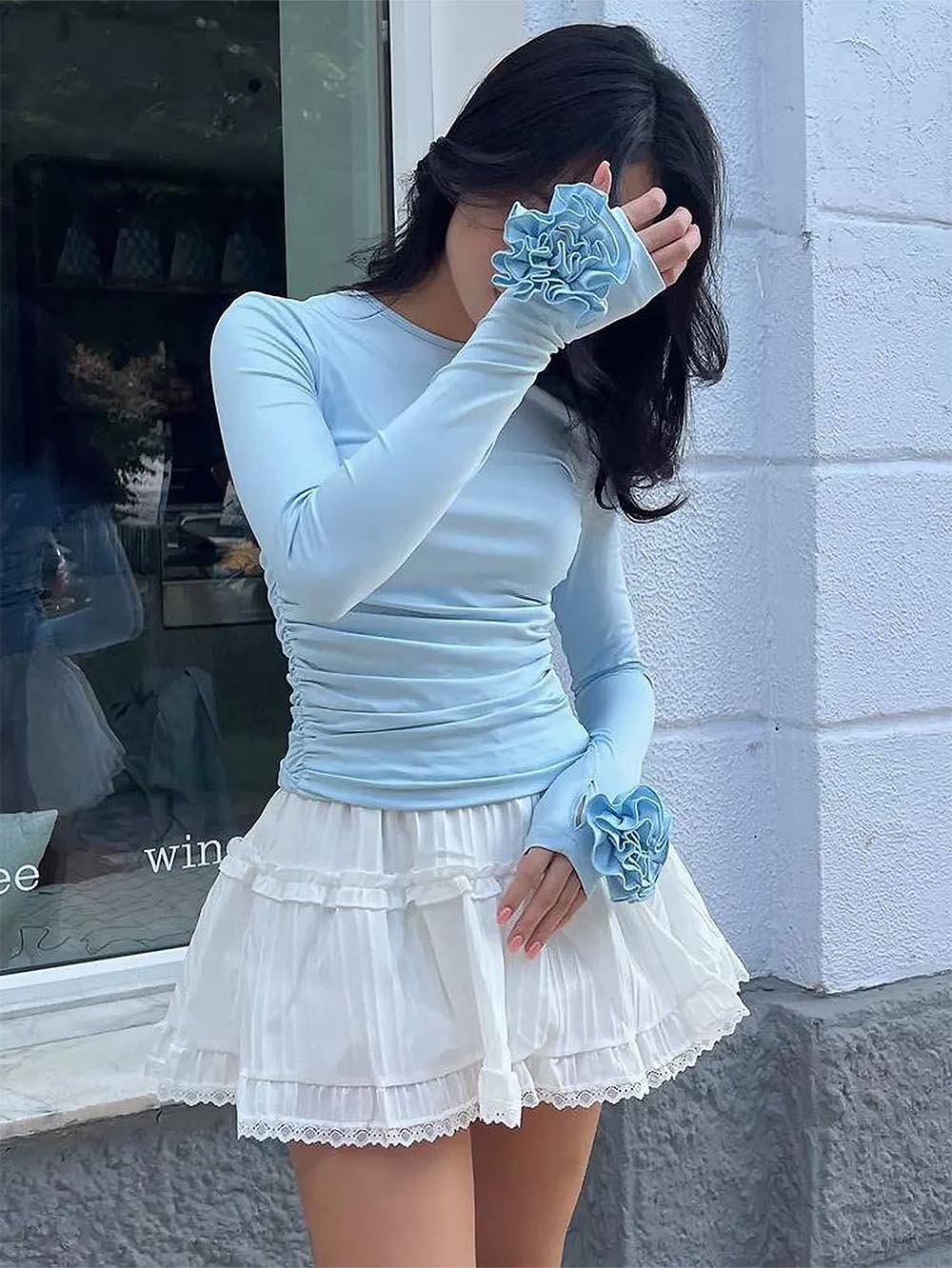 3D Floral Slim-Fit Long Sleeve T-Shirt | NCS