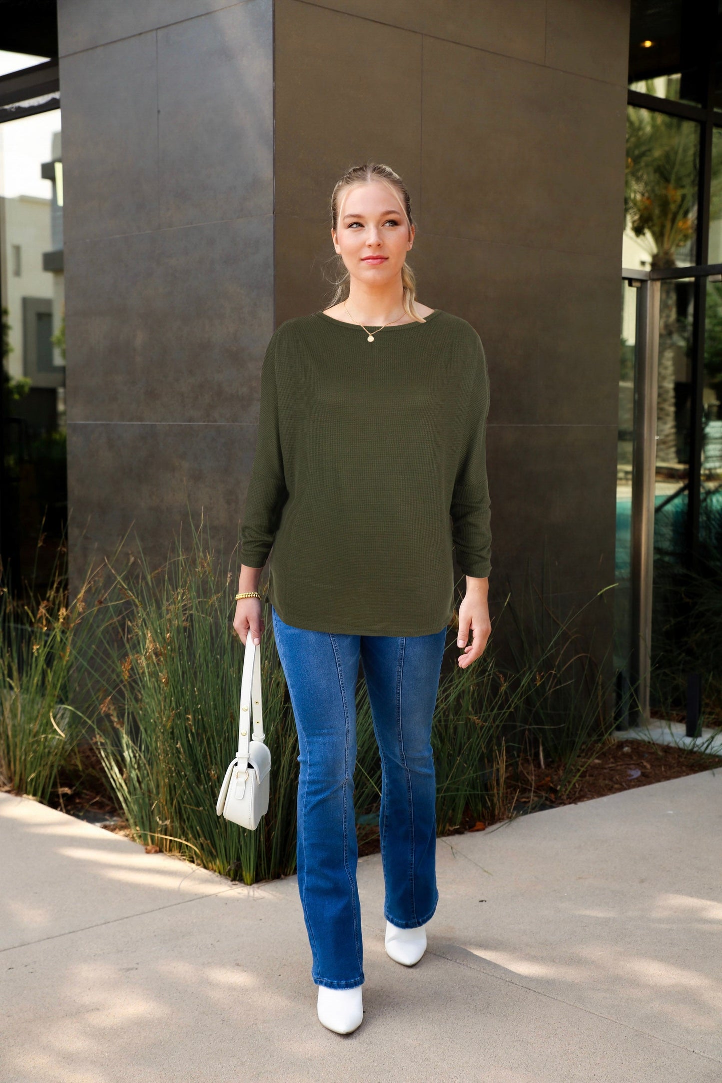 Waffle Knit Off Shoulder Oversized Sweater