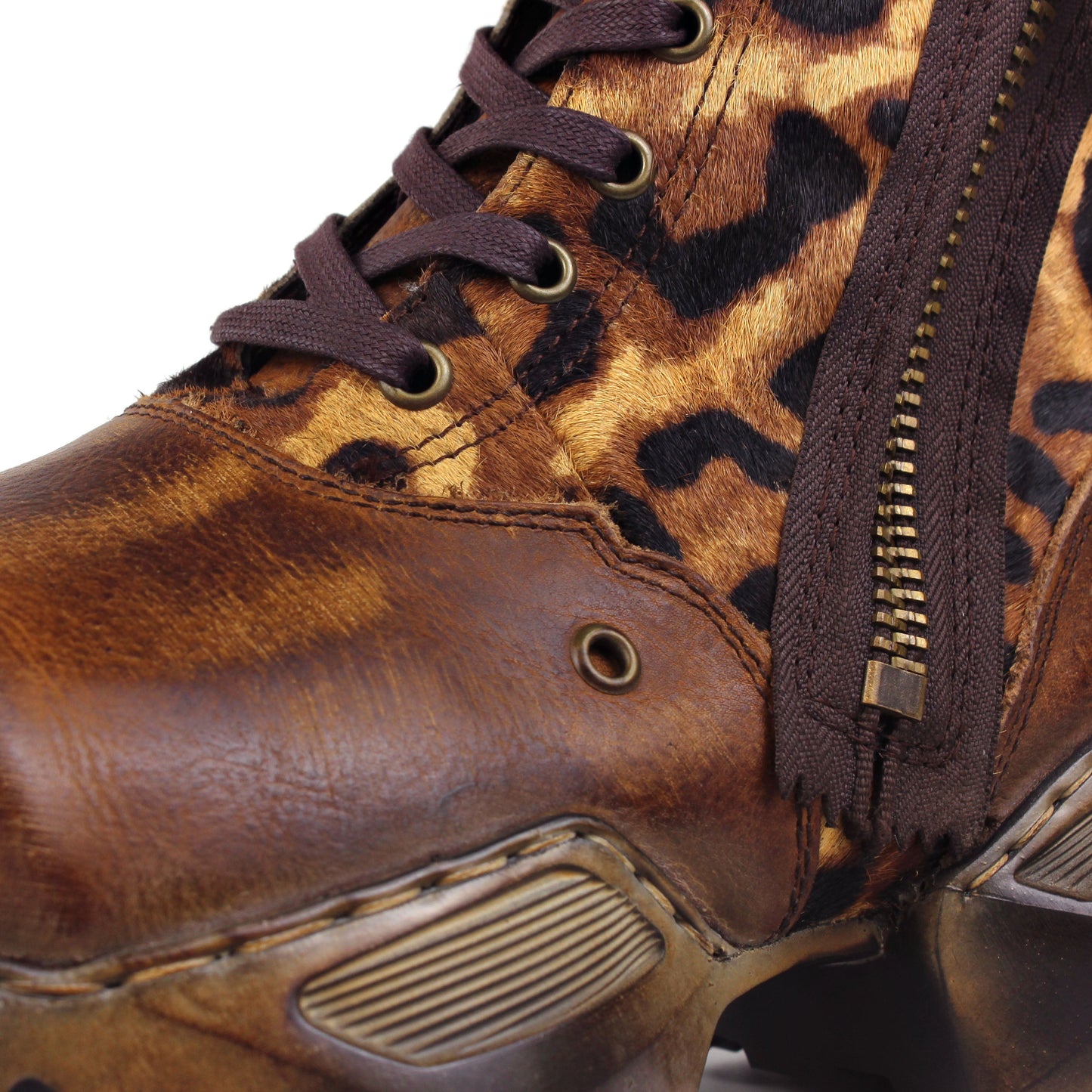 Men's Leather athletic walking Moto Boots OS-5008-S-8-Leopard