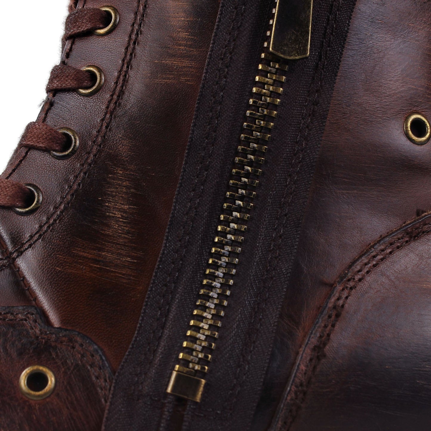 Men's Leather Ankle Moto Boots OS-5008-8-Metal Brown