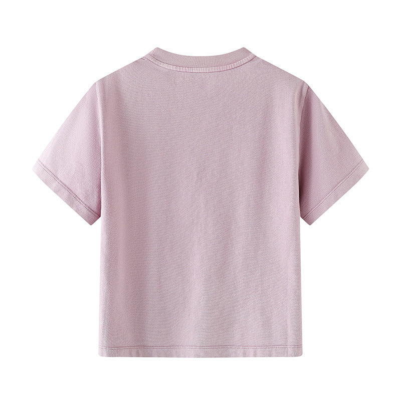 Cute Girl Printed Short Sleeve T-Shirt with Lace Collar - # GIAA23510018