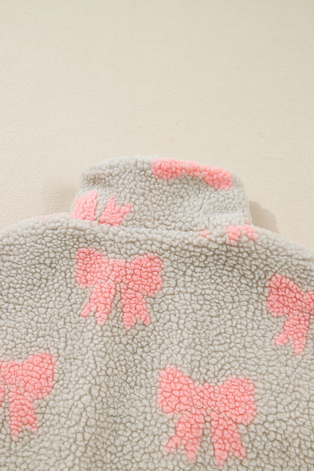 Bow Sherpa Quarter Zip Drop Shoulder Sweatshirt