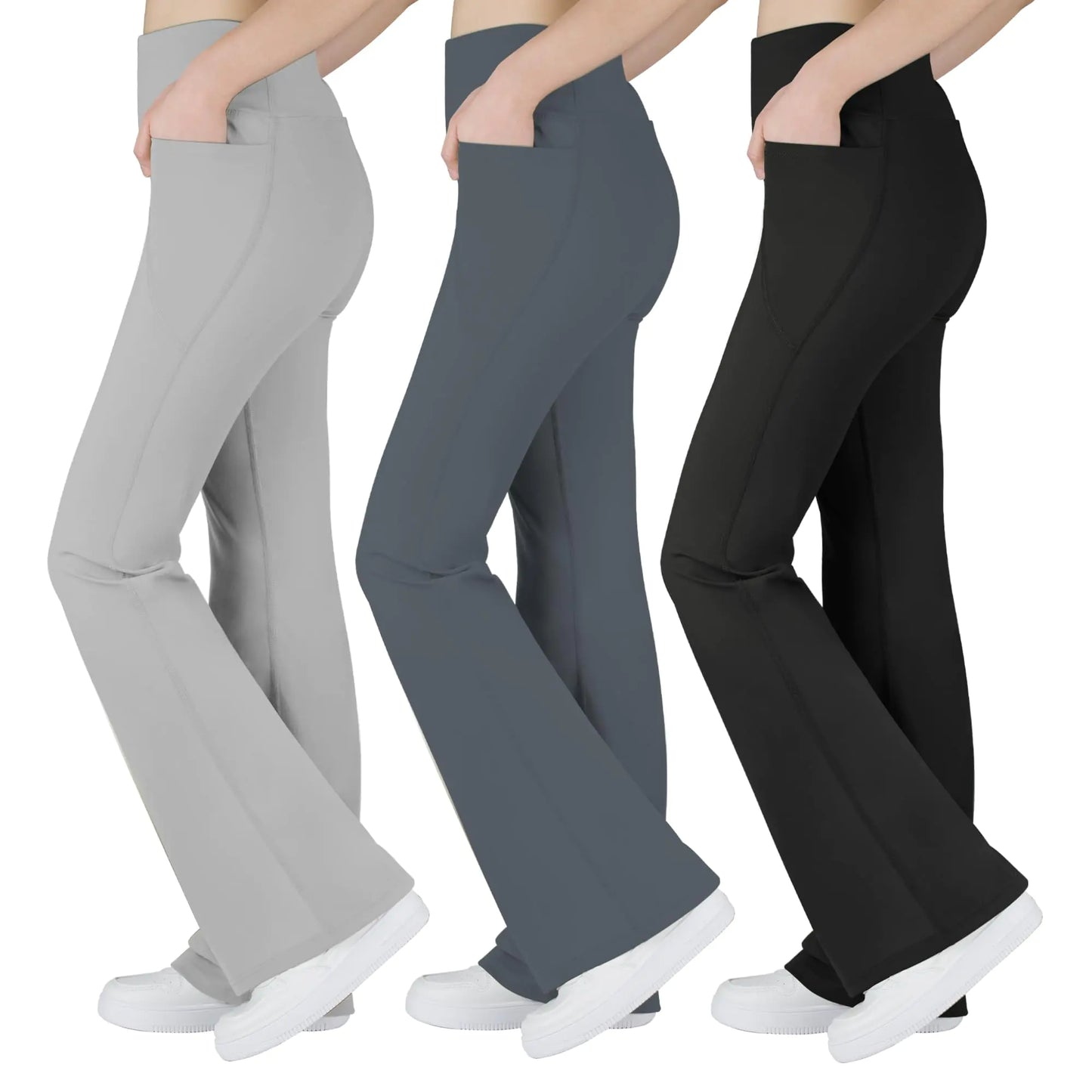 BIG ELEPHANT Girls Flare Leggings with Pockets Kids Bootcut Yoga Pants High Waisted Bell Bottoms for Dance - # GIAA23410027