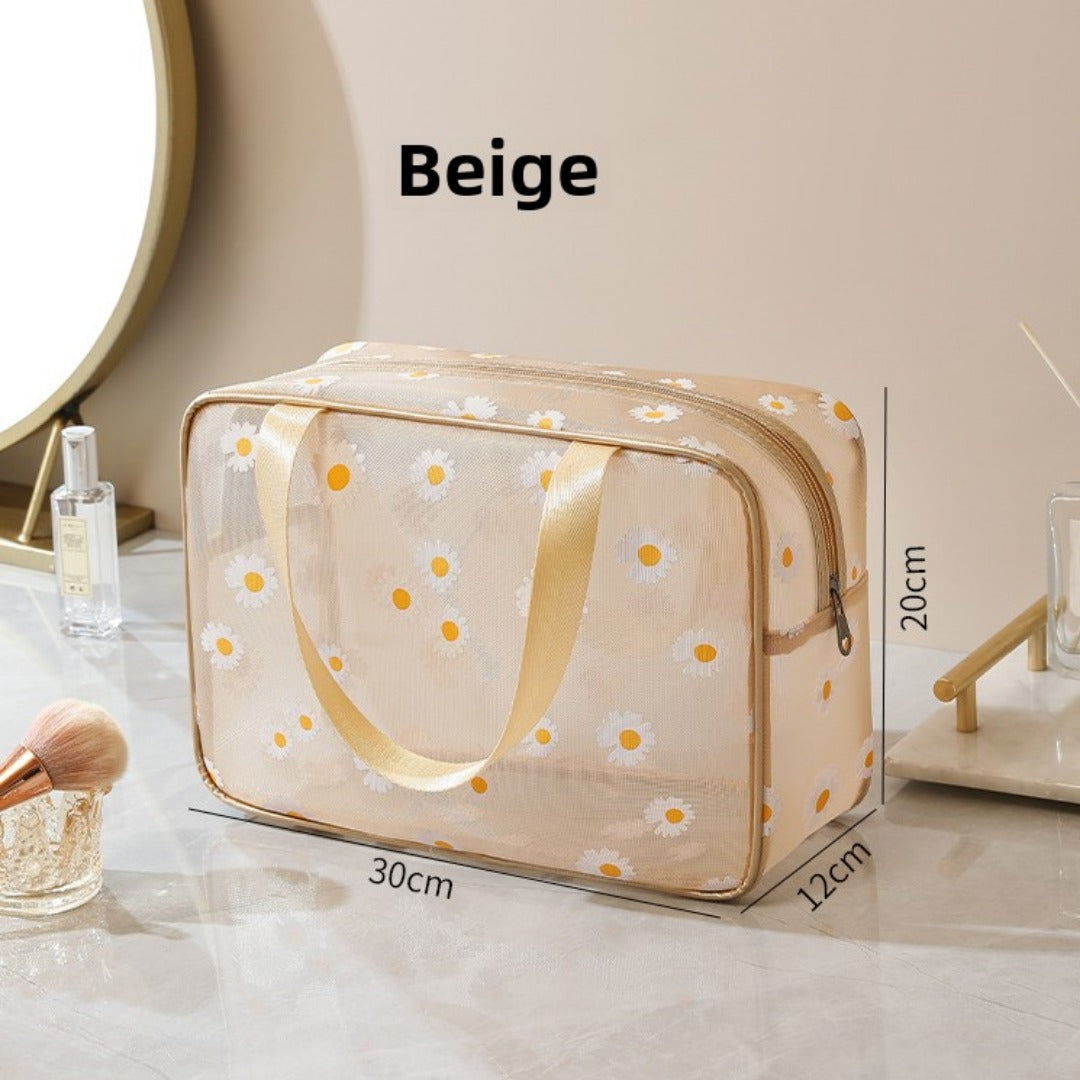 Mesh Cosmetic Bag, Small Daisy Beach Wash Bag, Travel Women's Simple Storage Bag, Go Out Portable Mesh Shower Tote Bag,