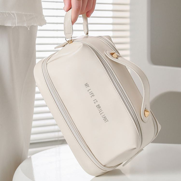 Double layer double zipper makeup bag for women,Large capacity women's cosmetic bag, PU leather toilet bag, cosmetic storage bag, makeup bag organizer,