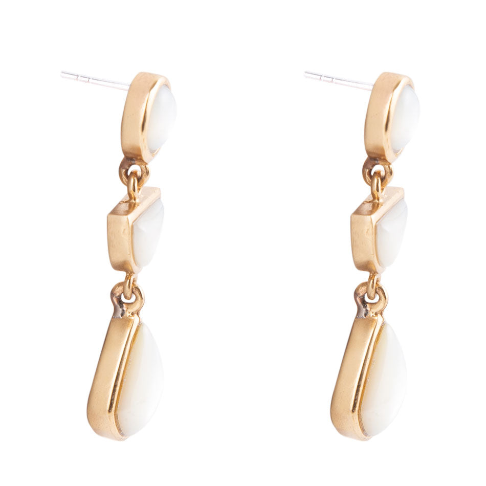 Shaped in White Mother of Pearl Golden Post Earrings
