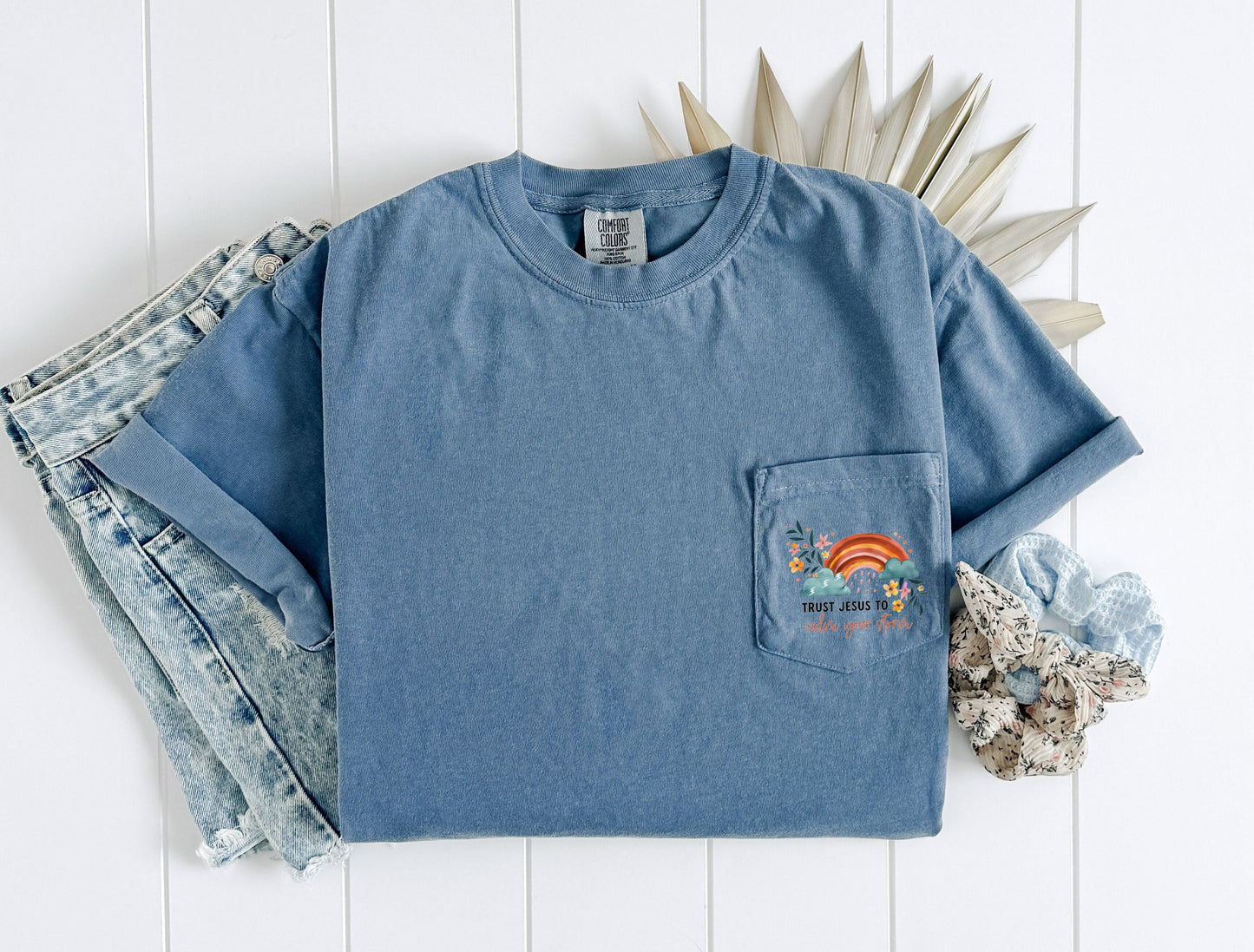 Trust Jesus to Calm your storm Comfort Colors Pocket T Shirt |Bible, Christian shirt