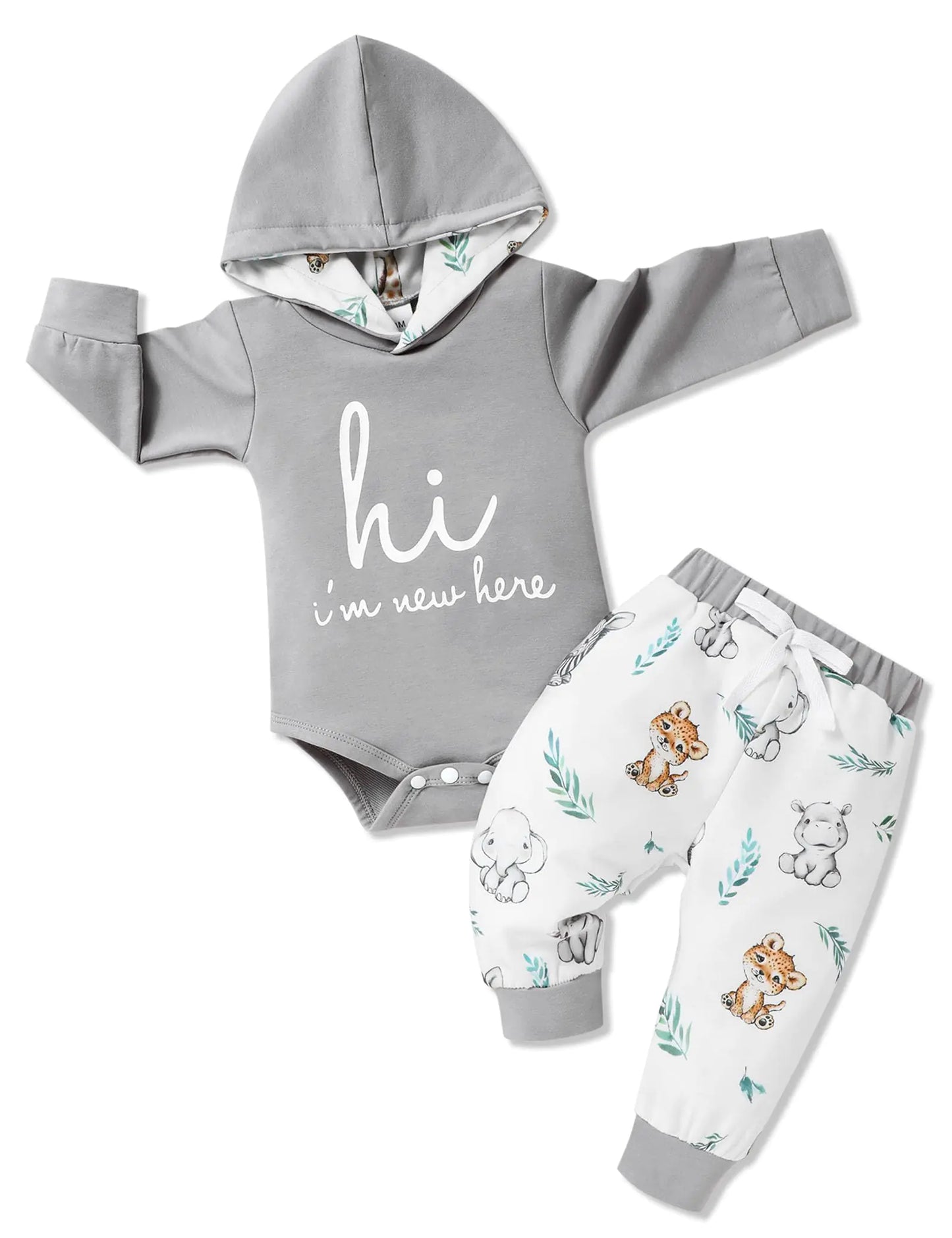 Gaupafmb Baby Boy Outfits Letter Print Hoodies Romper Cute Animal Pants Winter Baby Boy Clothes 3-6 Months - # BAAA51210028