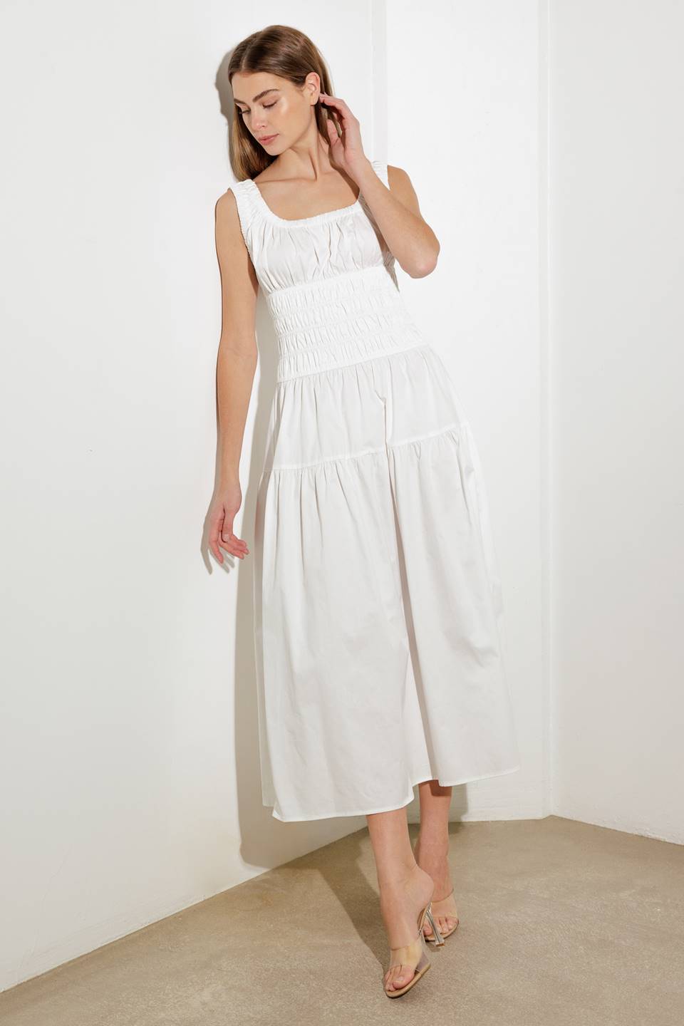 LOVELIEST LOOKS WHITE WOVEN MIDI DRESS
