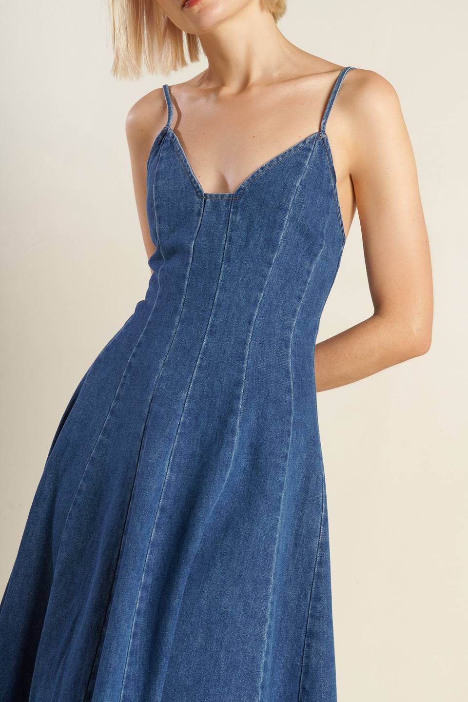 ROSEWOOD ROMANCE DENIM MIDI DRESS