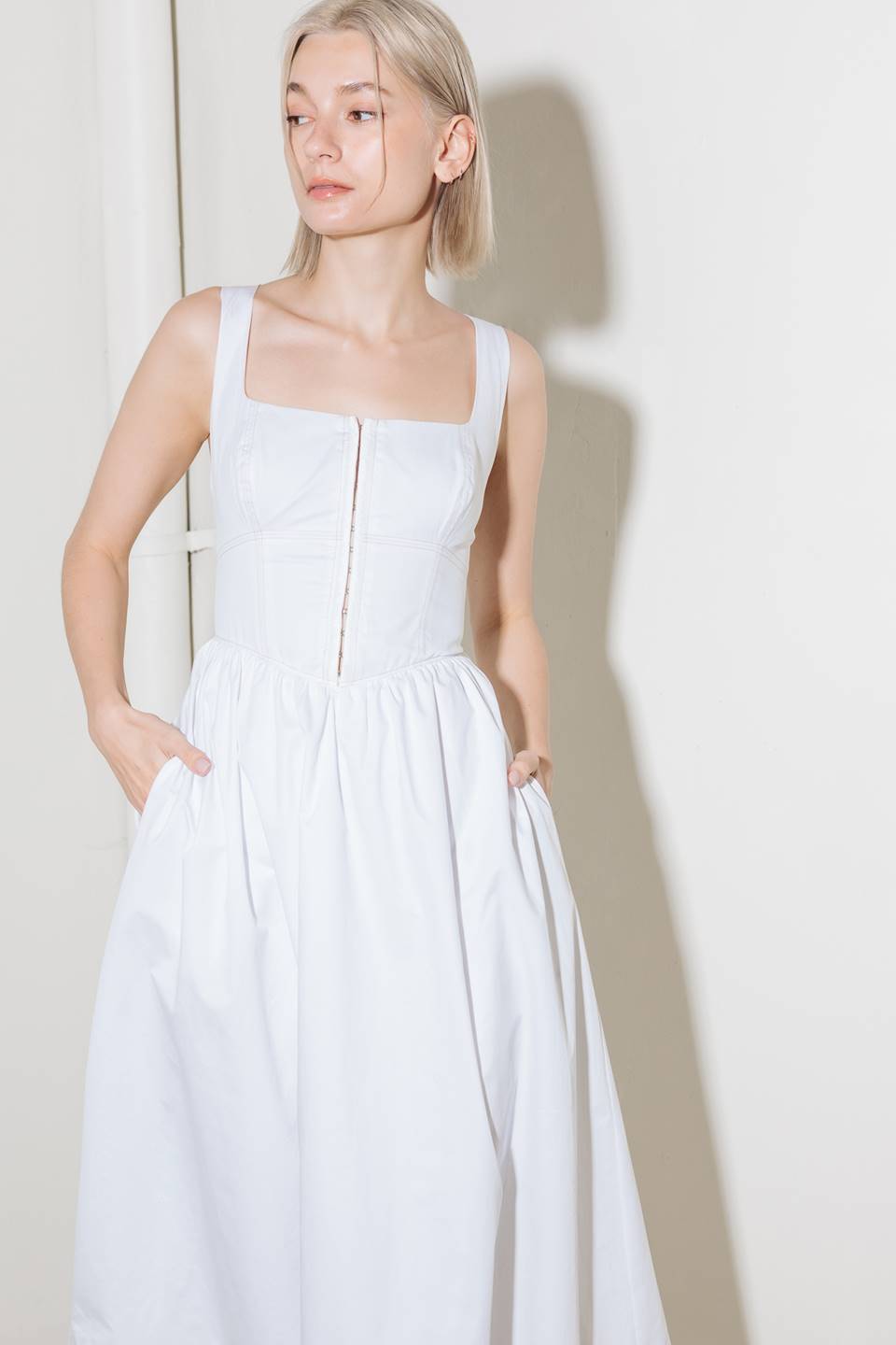 CATCH THE SUN IN WHITE WOVEN MIDI DRESS