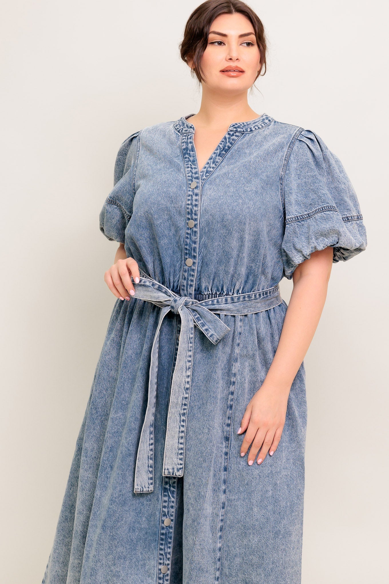 BAREFORM LIGHT DENIM MIDI DRESS