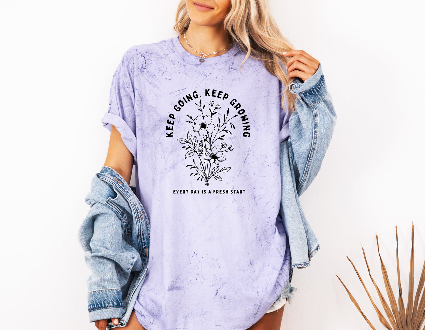 Keep growing Inspirational Christian Botanical Plant Nature Garment Dyed T Shirt