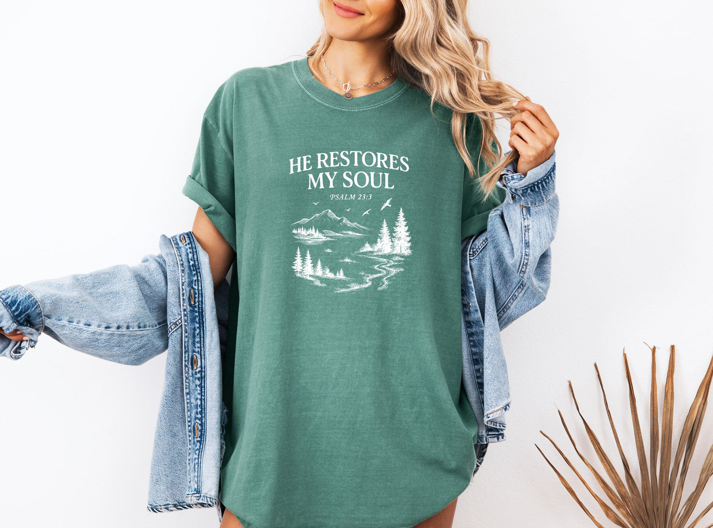 He restores my Soul Psalm Bible Christian Comfort Colors Garment Dyed T Shirt