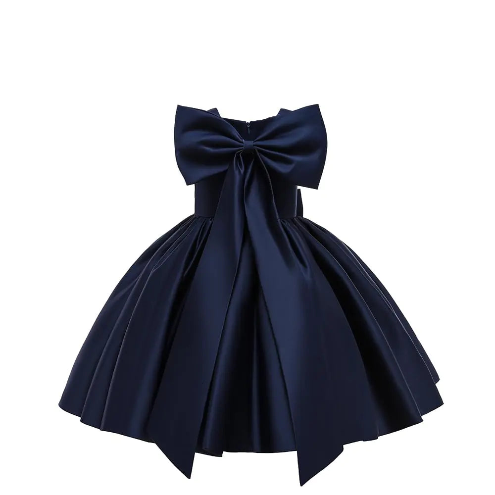 3-4T Baby Girl Big Bowknot Birthday Pageant Dress-Toddler Party Tutu Gown Baptism Dresses - Navy Blue 100 - # GIAA211710030