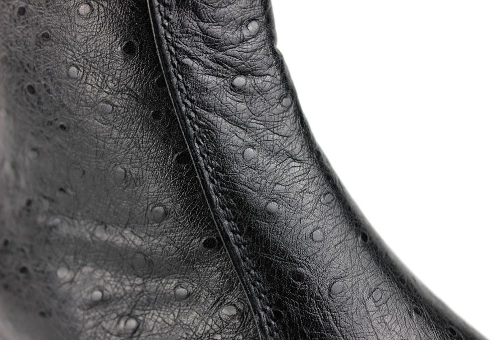 Calfskin Heel Ostrich-Print Chelsea Boots