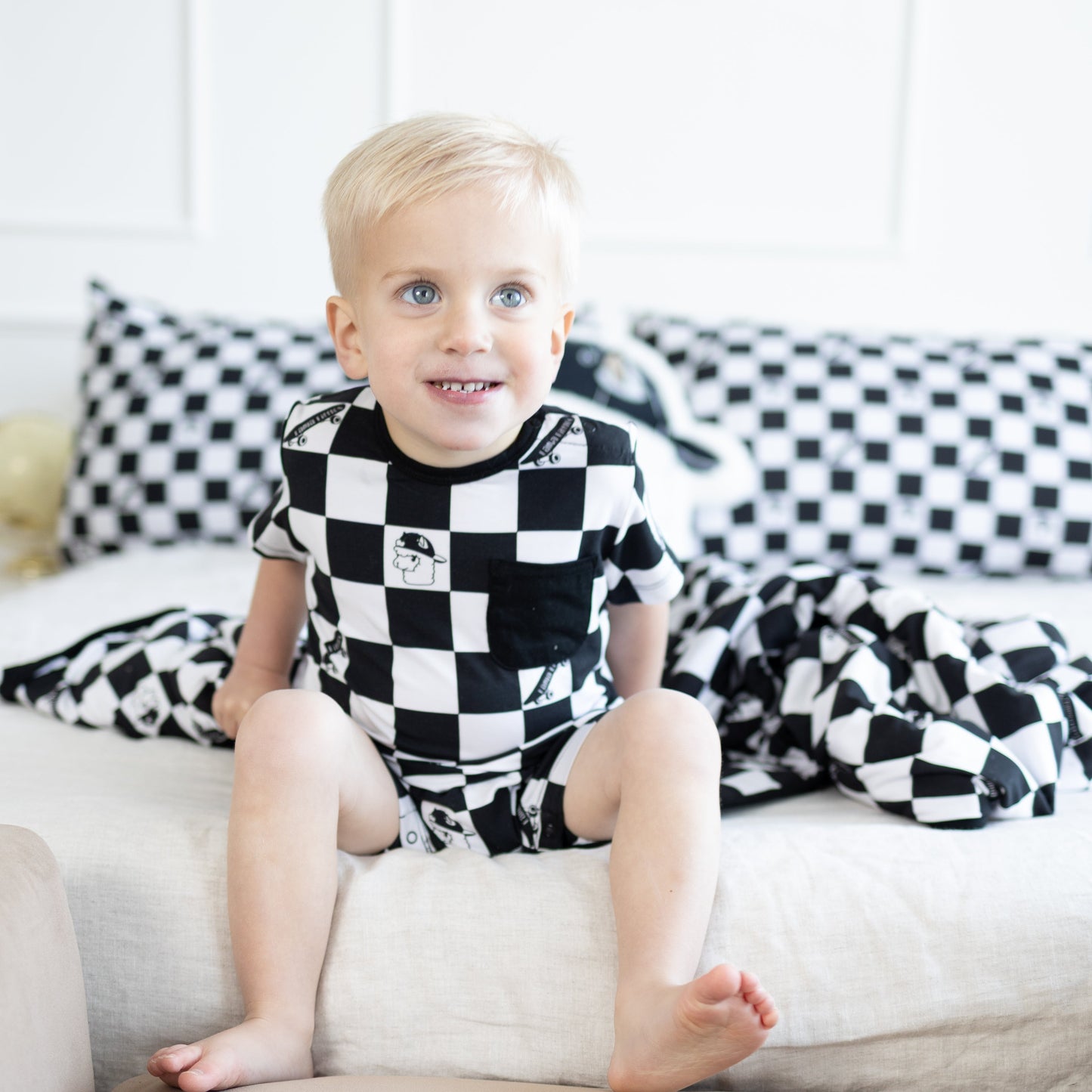 Checkered Llamas Shortie Romper