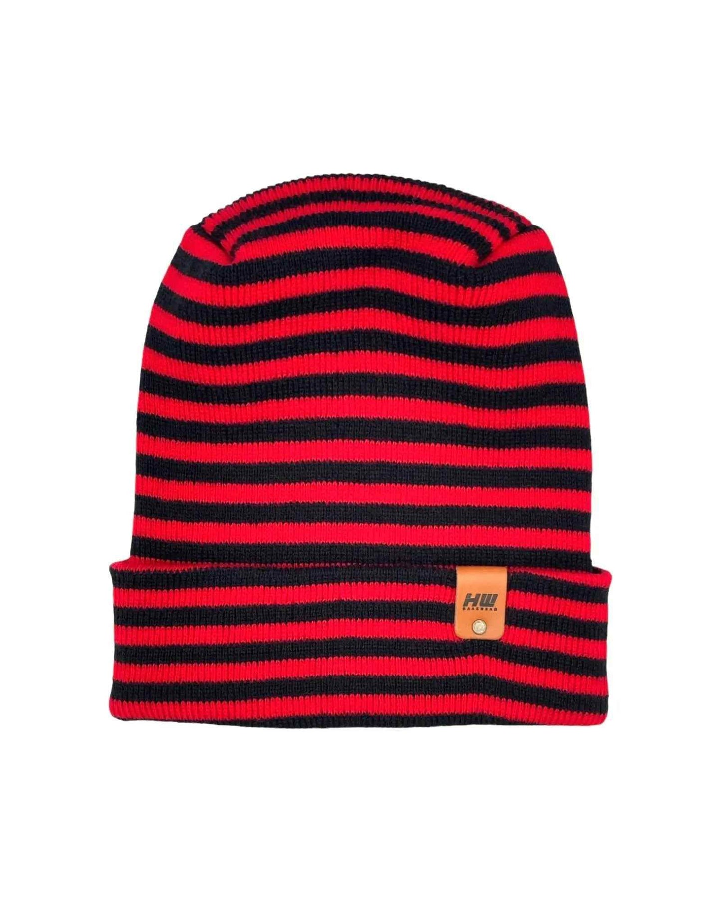 HAAKWEAR H Stitch RORO Cuffed Beanie (Patent Pending Design) Black / Red, Made in USA
