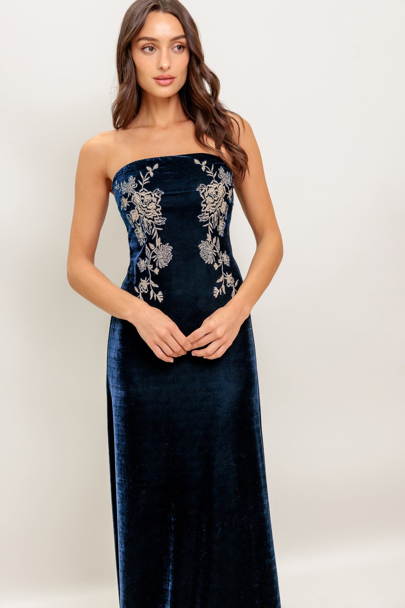 VELVET ELEGIA NAVY MAXI DRESS