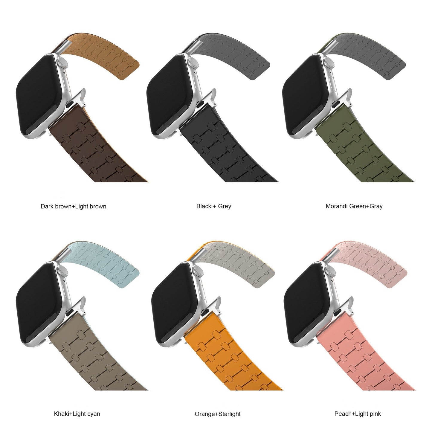 Color - blocking magnetic silicone apple watch strap