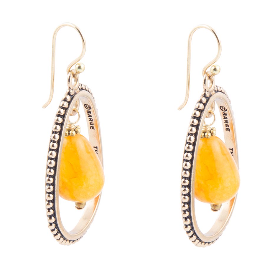 Inline Orange Jade Drop Golden Earrings