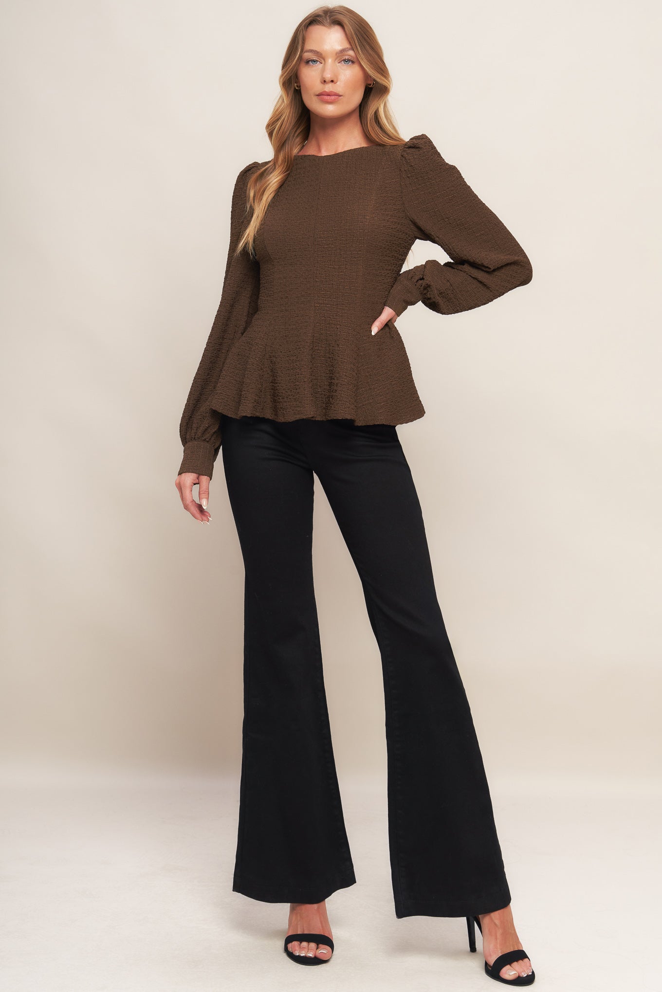 COFFEE DATE BROWN WOVEN TOP