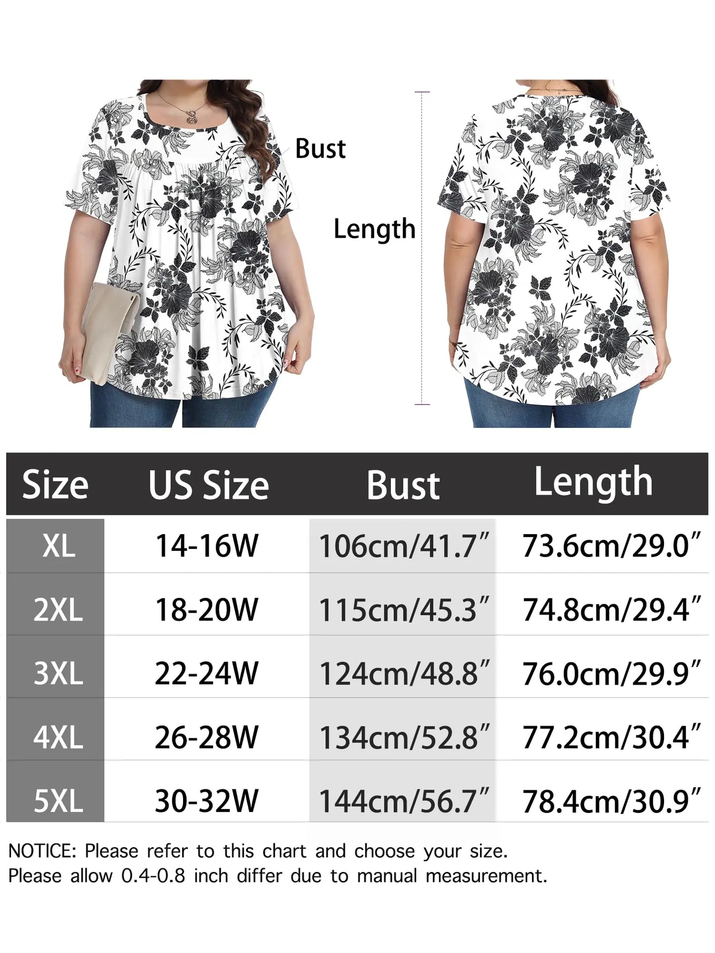 Womens Plus Size Tops Summer Blouses Tunic Short Sleeve Dressy Casual Loose Shirts 1X-5X White Ink Flower X-Large - # WOAA21510015-PRG