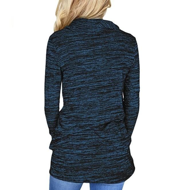 Drawstring Pocket Cowl Neck Pullover