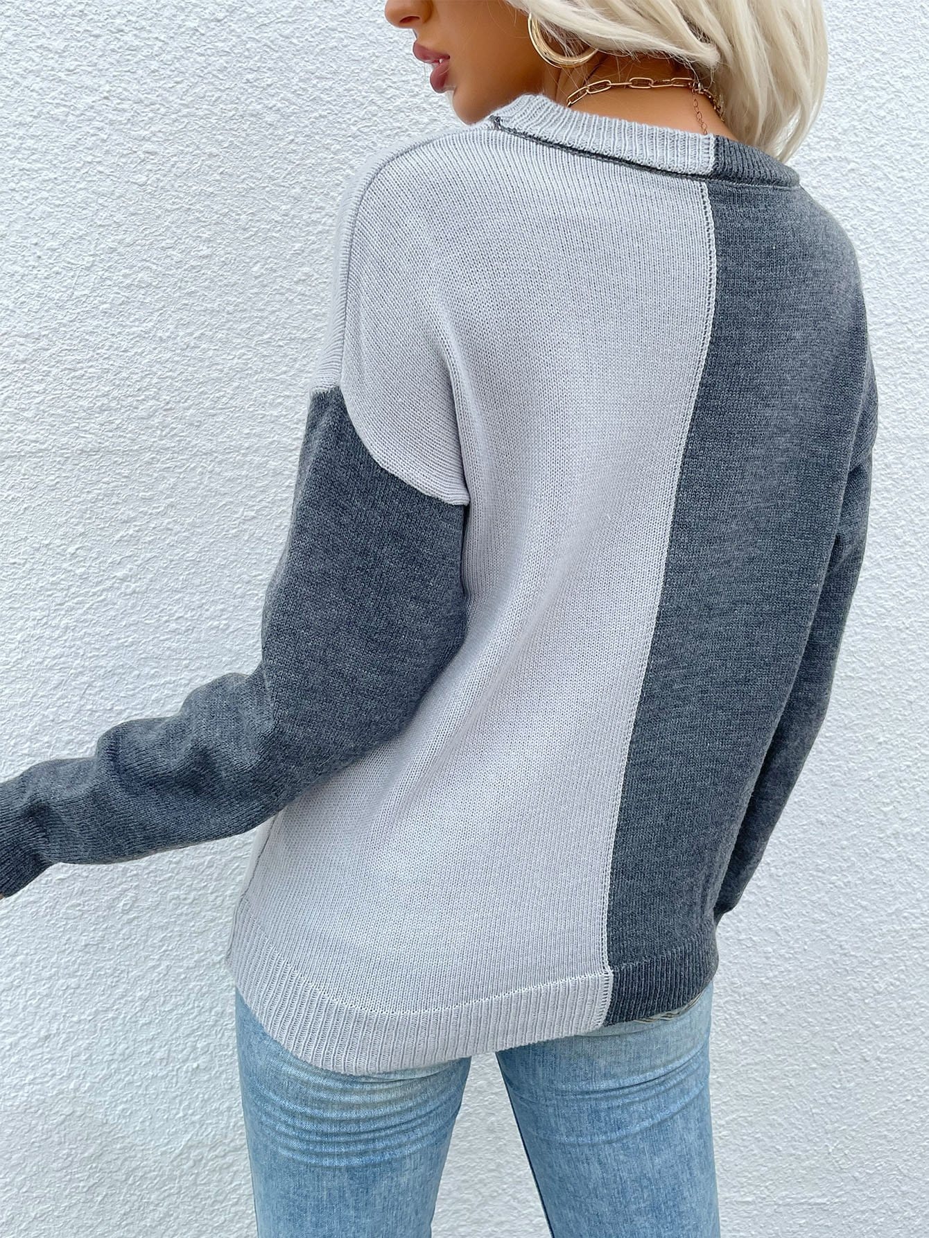Two Tone Half Knit Sweater