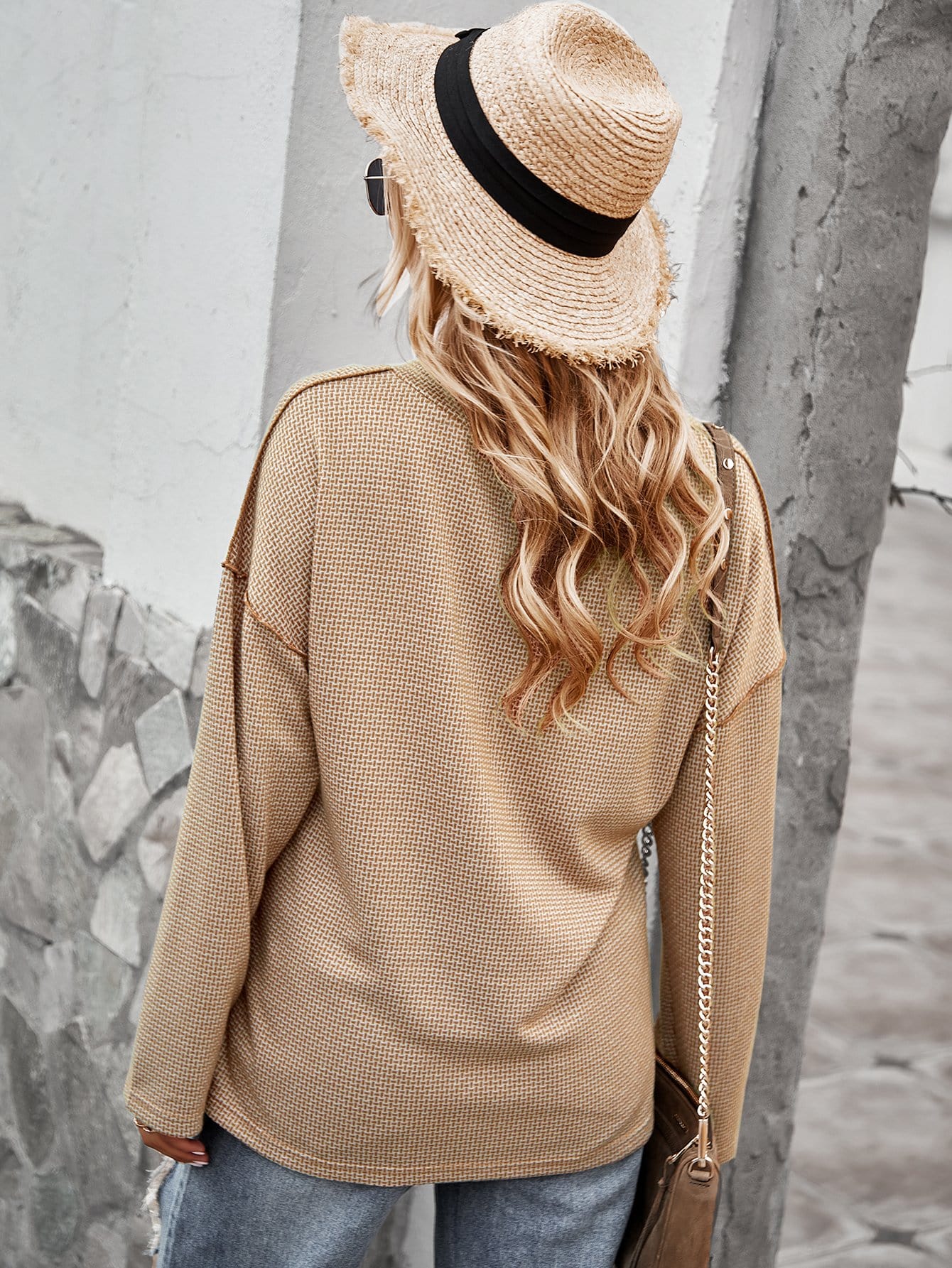 V Neck Contrast Button Sweater