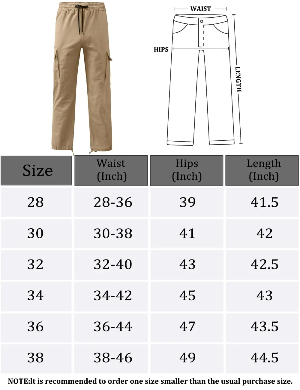 HUNGSON Boys Mens Cargo Pants Casual Hiking Pants Joggers Athletic Pants Cotton Loose Straight Sweatpants for Boys Men 28 White