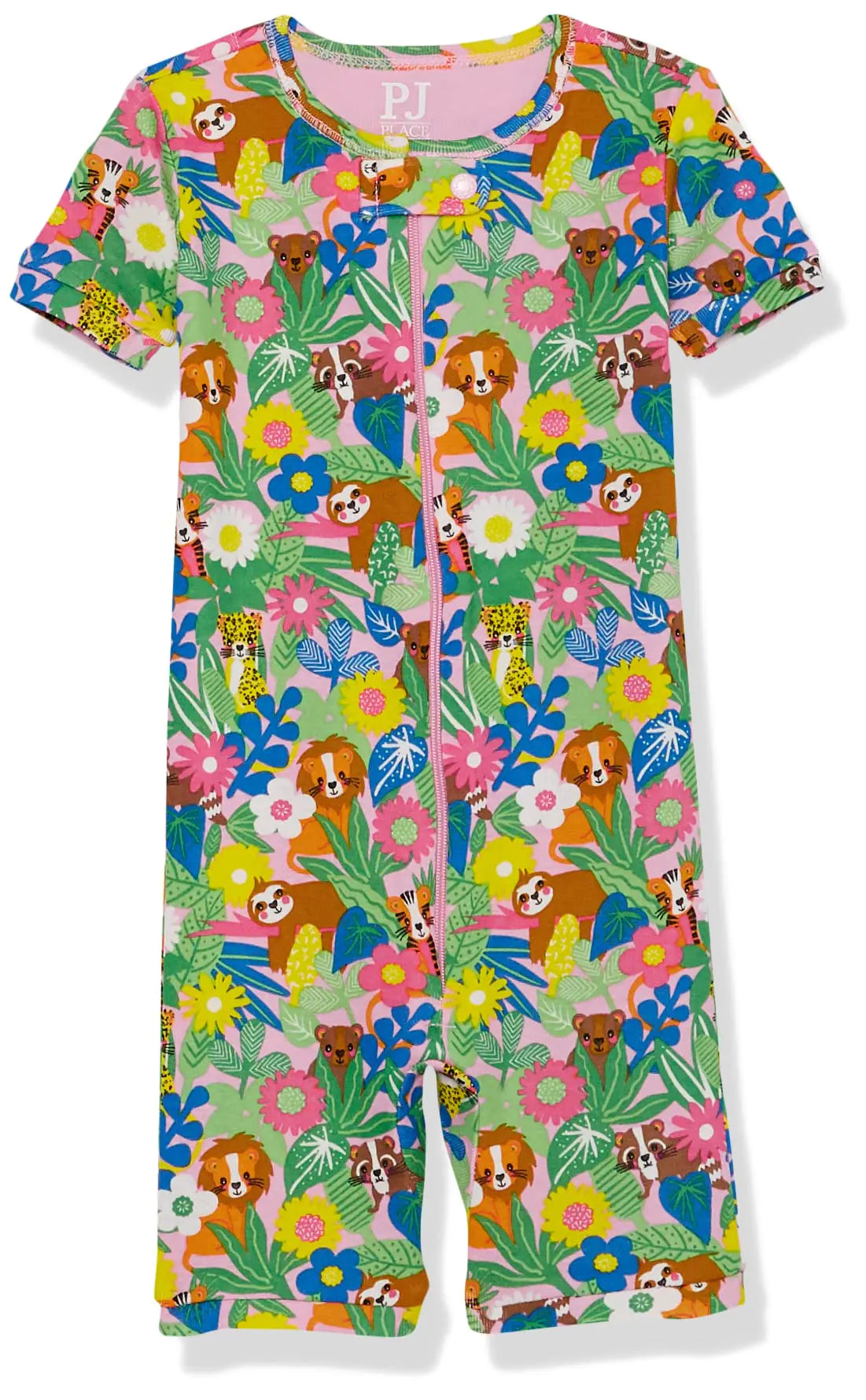 The Childrens Place Baby Girls and Toddler Snug Fit 100% Cotton Short Sleeve Zip-Front One Piece Footless Pajama Citrus Floral 9-12 Months - # BAAA81810006