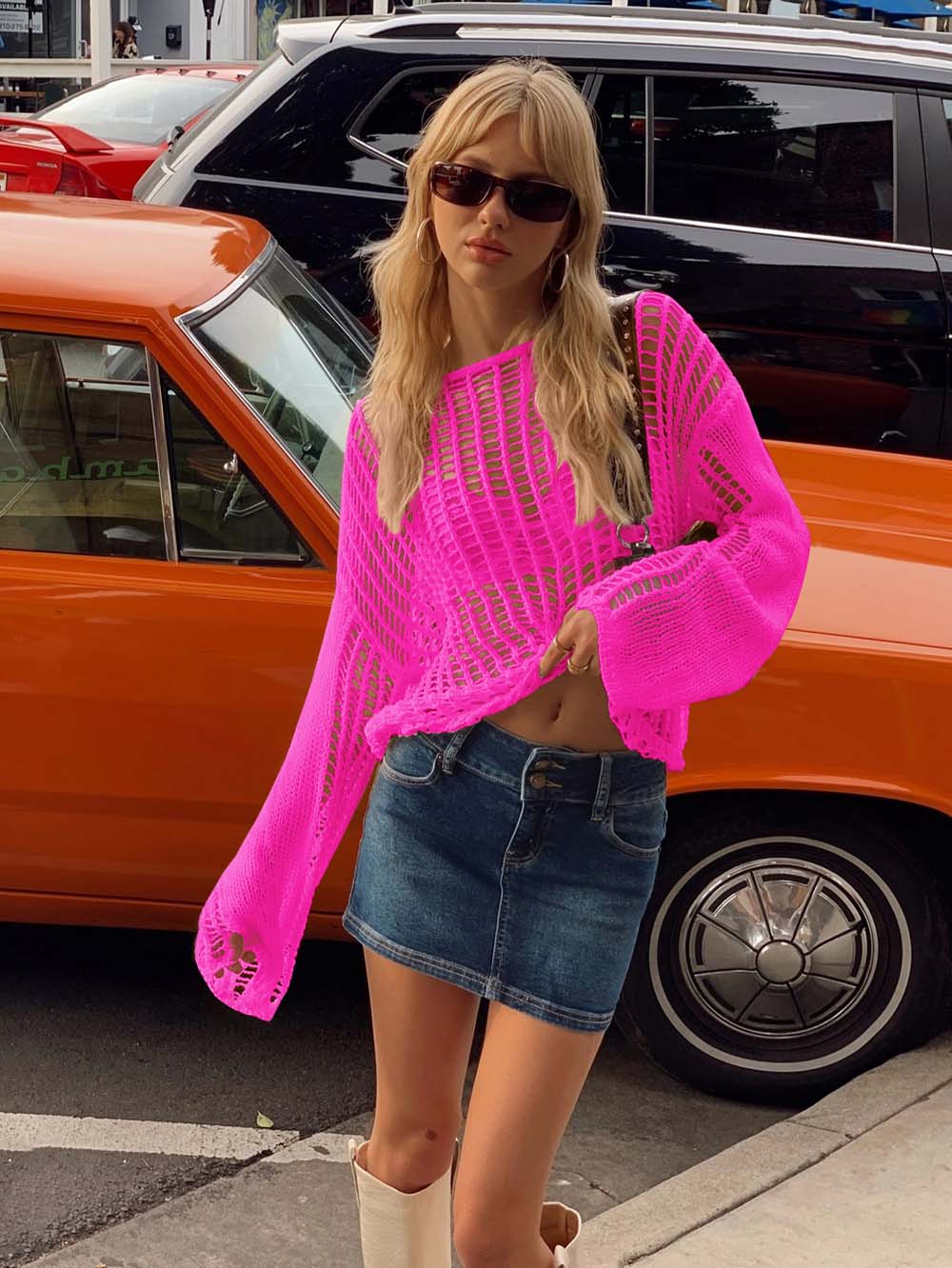 Long Sleeve Hollow Knit Mesh Top for Women - Summer | NCS