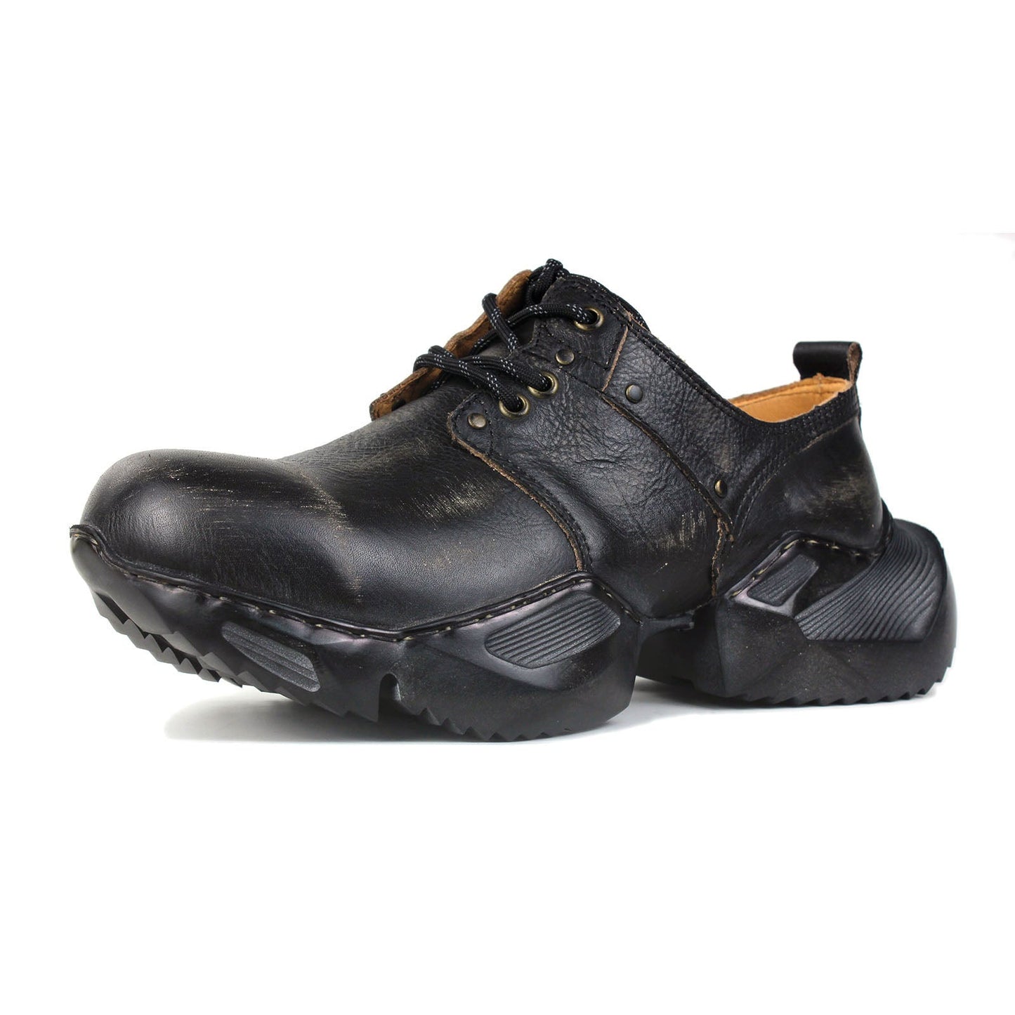 Men's Leather athletic walking Moto Boots OS-5008-S-2 Vintage Brown