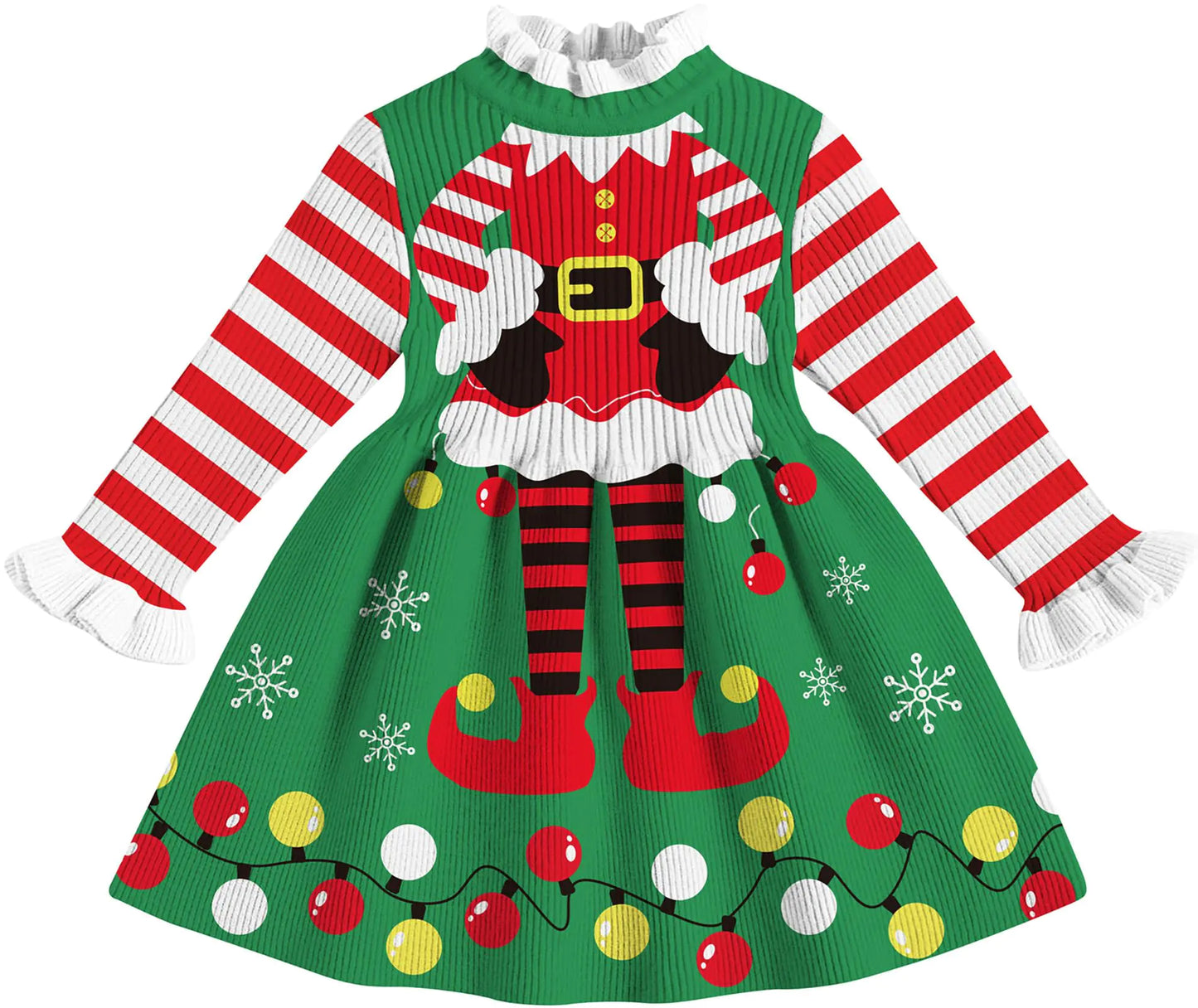 RAISEVERN Girls Christmas Sweater Dress-Kids Long Sleeve Ribbed Knit-Winter-Xmas Snowflakes Dresses-Cute Fake Light Print Holiday Festival Dress Warm Outfits 4-5 T - # GIAA211710012