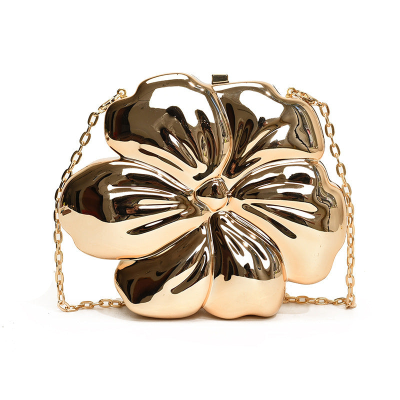 Elegant Flower Gold Acrylic Bag – Mini Dinner Bag & Prom Bag for Weddings, Parties, and Evenings – Stylish Clutch Purse with Glamorous Floral Design
