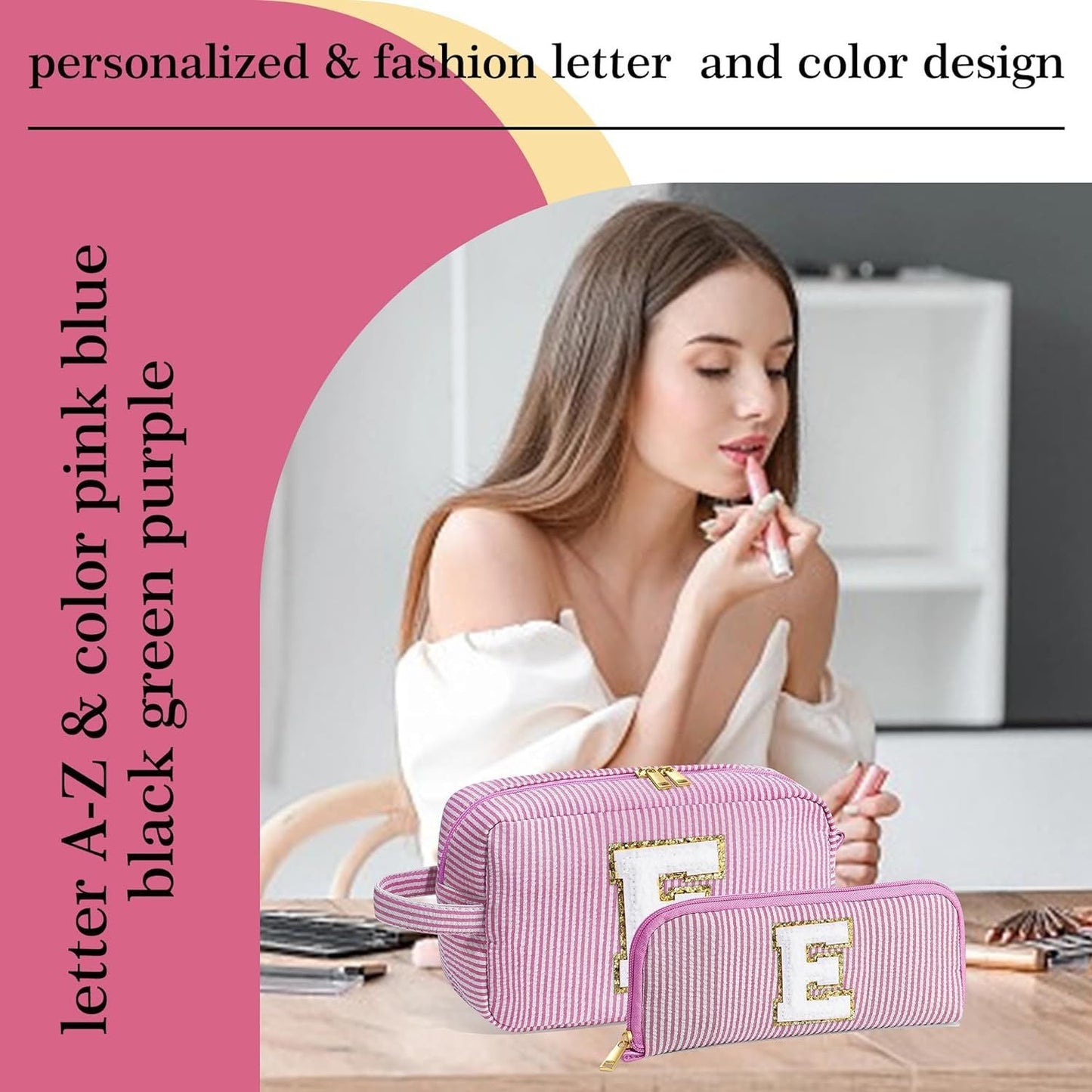 Travel Makeup Bag, Chenier Striped Makeup Bag, 2 in 1 lightweight makeup bags,Makeup bags, travel makeup bags,Makeup bag organizers,Makeup bags, small