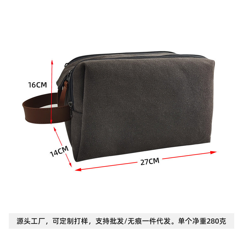 Large Capacity Men's Canvas Wash Bag – Durable Razor Storage & Cosmetic Bag with Ample Space for Travel Essentials