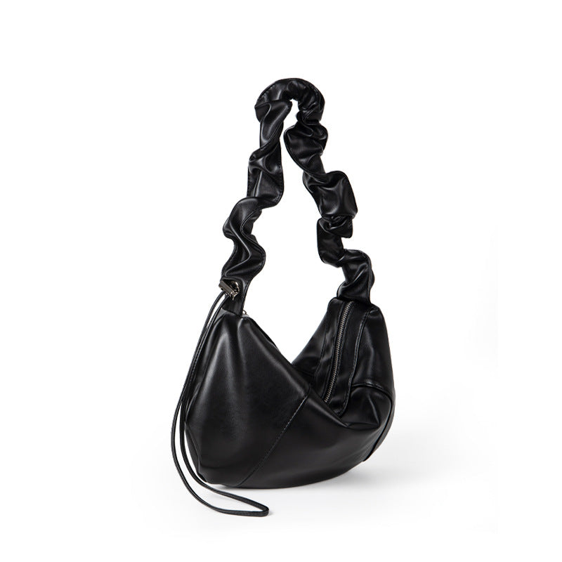 Design drawstring pleated soft leather large capacity underarm bag, small shoulder bag, small hobo bag