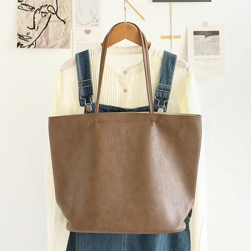 Elegant Soft PU Large Bag 2in1 – Retro Women's Shoulder Bag with Fashionable Large-Capacity Tote Design