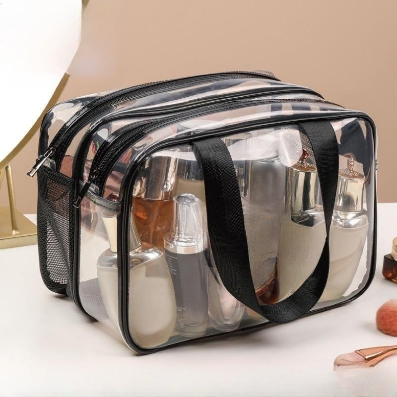 Makeup bag with compartments,Simple transparent waterproof cosmetic bag, pvc double-layer dry and wet separation toilet bag, travel portable cosmetic storage bag, makeup bag organizer,