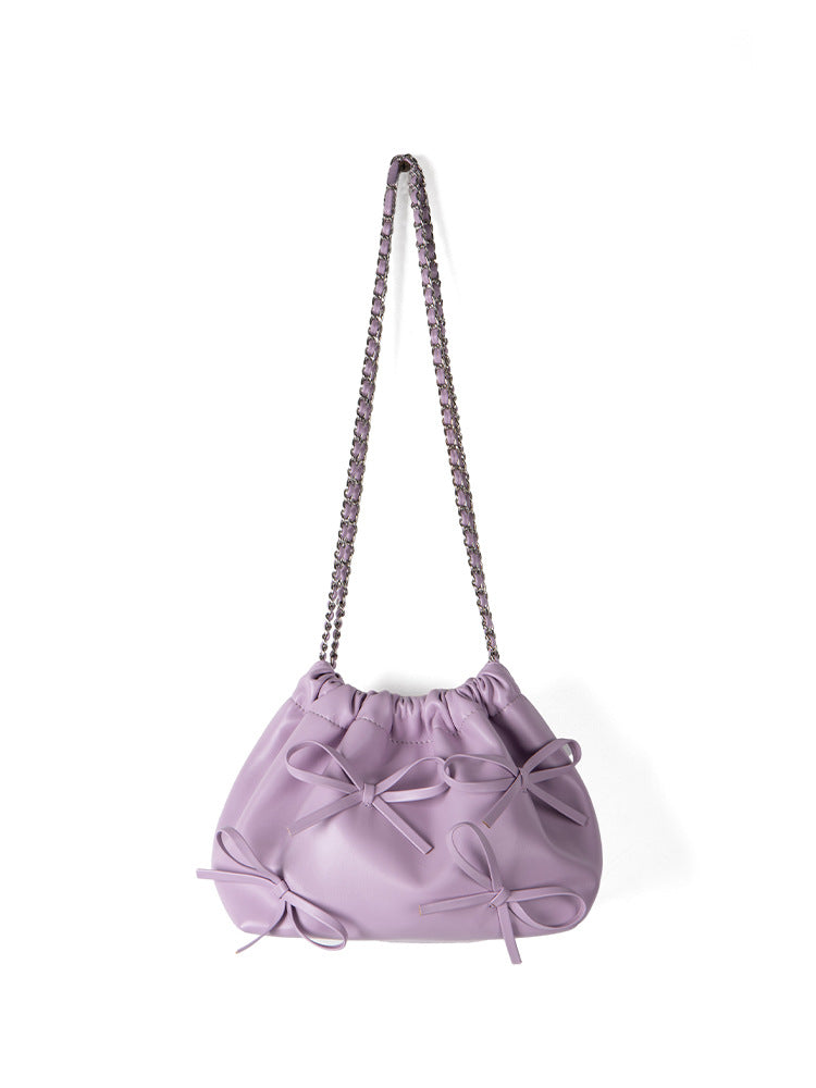 Commuter versatile chain bag, bow soft leather crossbody bag women, spring fashion shoulder crossbody bag