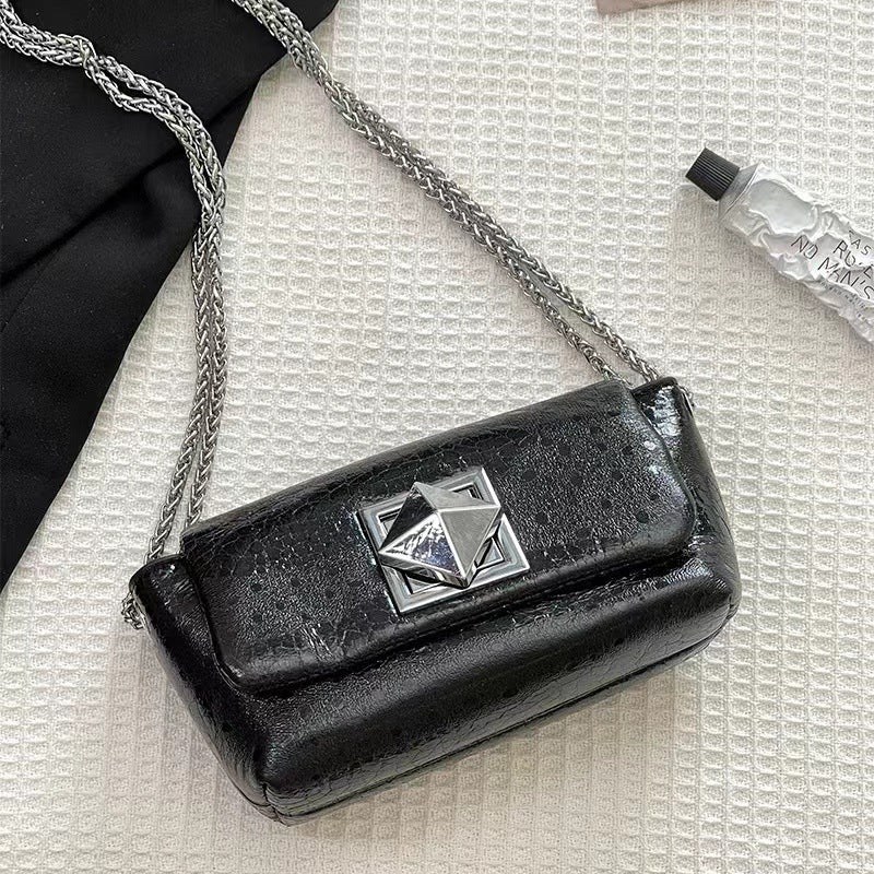 Chain exquisite small square bag, silver mini crossbody bag, crossbody bag single shoulder women