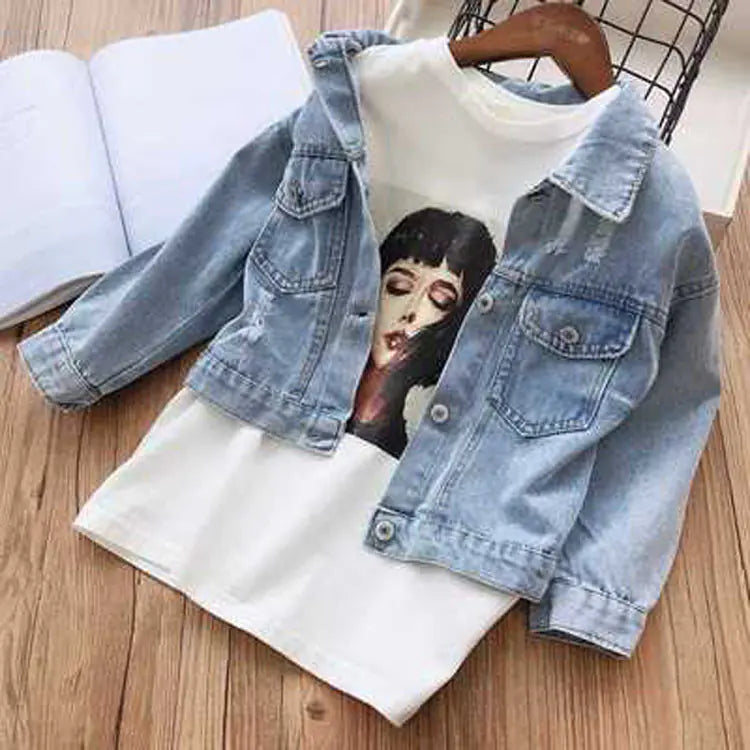 Korean Girl Denim Jacket with Floral Design - # GIAA21210007