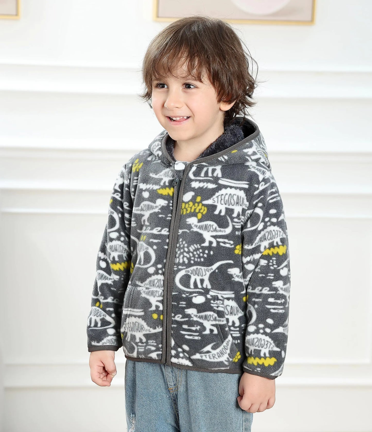 Feidoog Toddler Fleece Jacket Baby Boys Girls Hooded Waterproof Zipper Long Sleeve Thick Warm Outerwear 2-3T Graffiti - # GIAA21210006