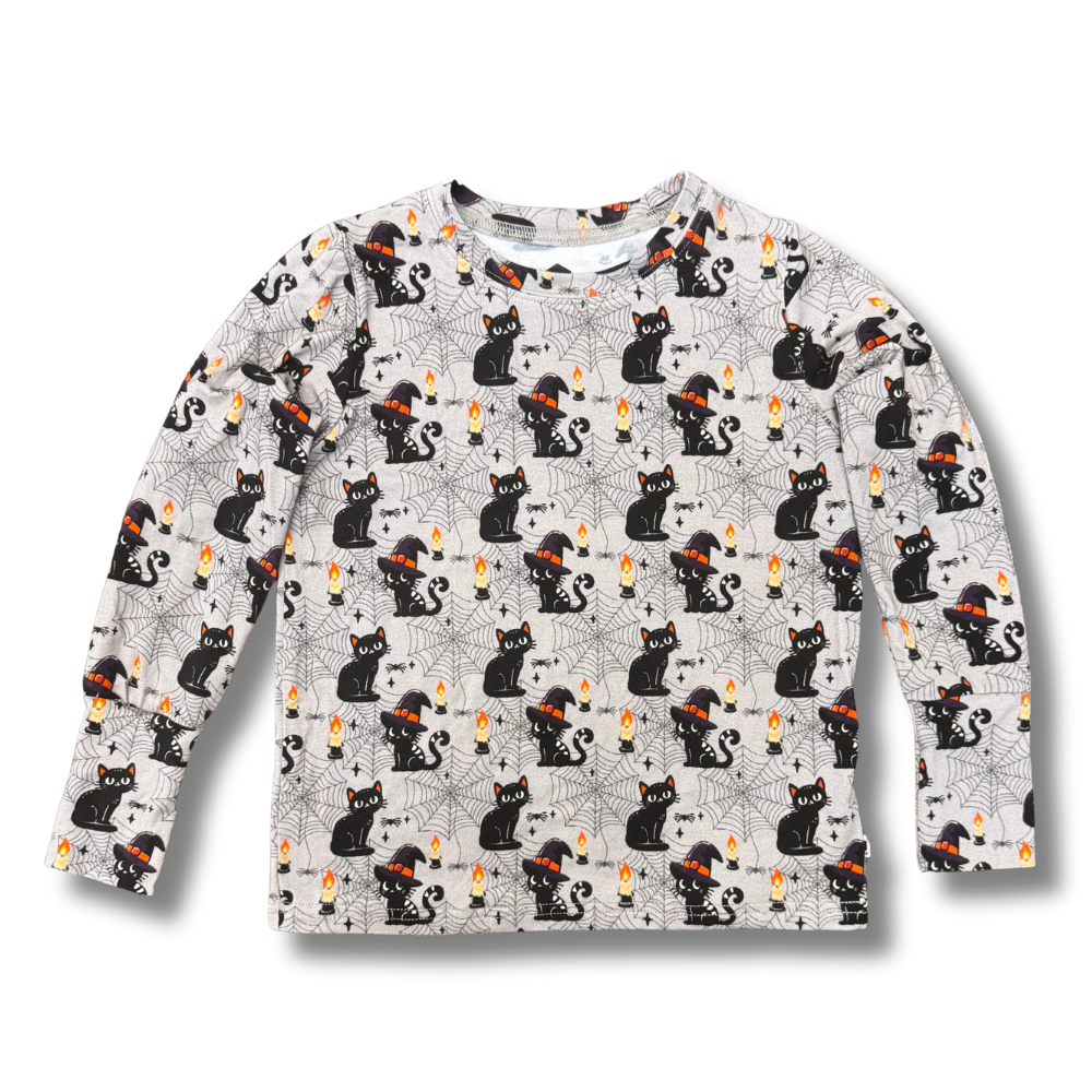 Bamboo Long Sleeve Crew Neck Tee in Purrfectly Spooky