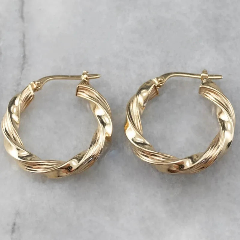 Vintage Metal Hand Engraved Butterfly Pattern Hoop Earrings Classic Women's Gold Plated Hook Drop Earrings
